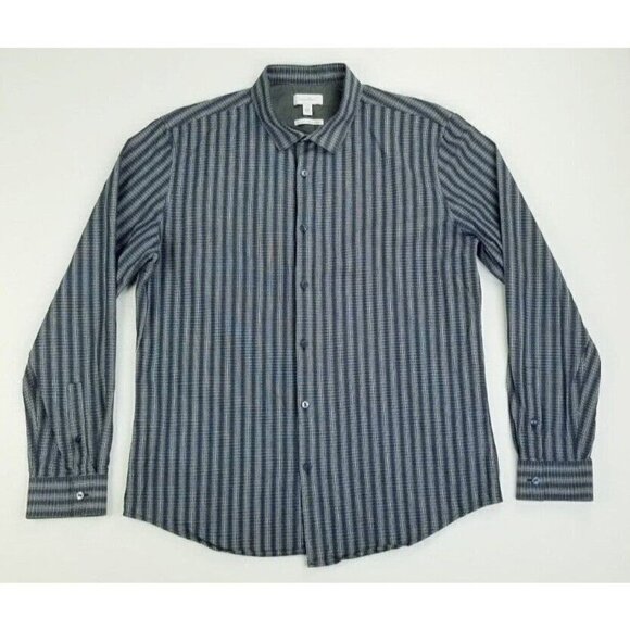 Calvin Klein Large Body Fit Men's Blue Charcoal Gray White Strip Long Sleeve - Picture 1 of 8